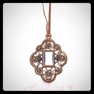 Victorian filigree necklace, blue accents, large